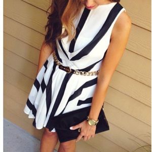 san souci black/white skater dress with pleated detail